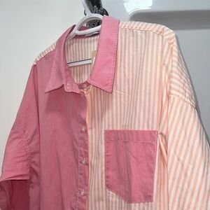 Boyfriend Button Down Shirt (Chateau Rose and Peach Nectar), Size: XXL